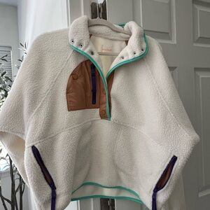 FP White Fleece Pullover with Brown Accents